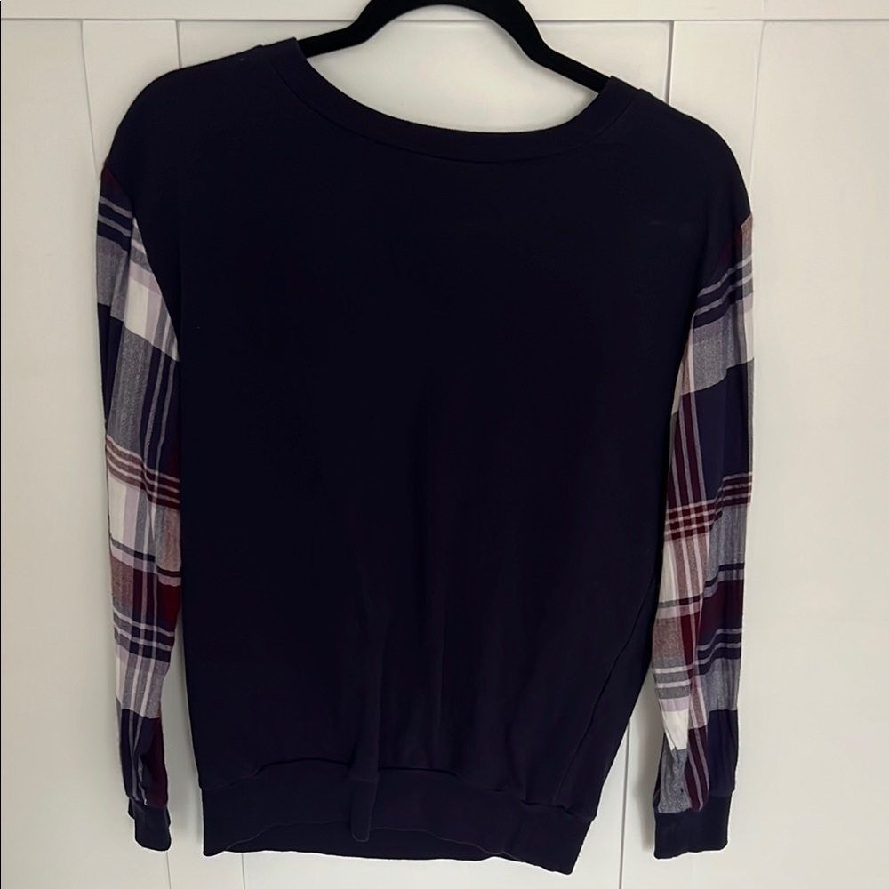 Plaid Sleeve blue Sweatshirt